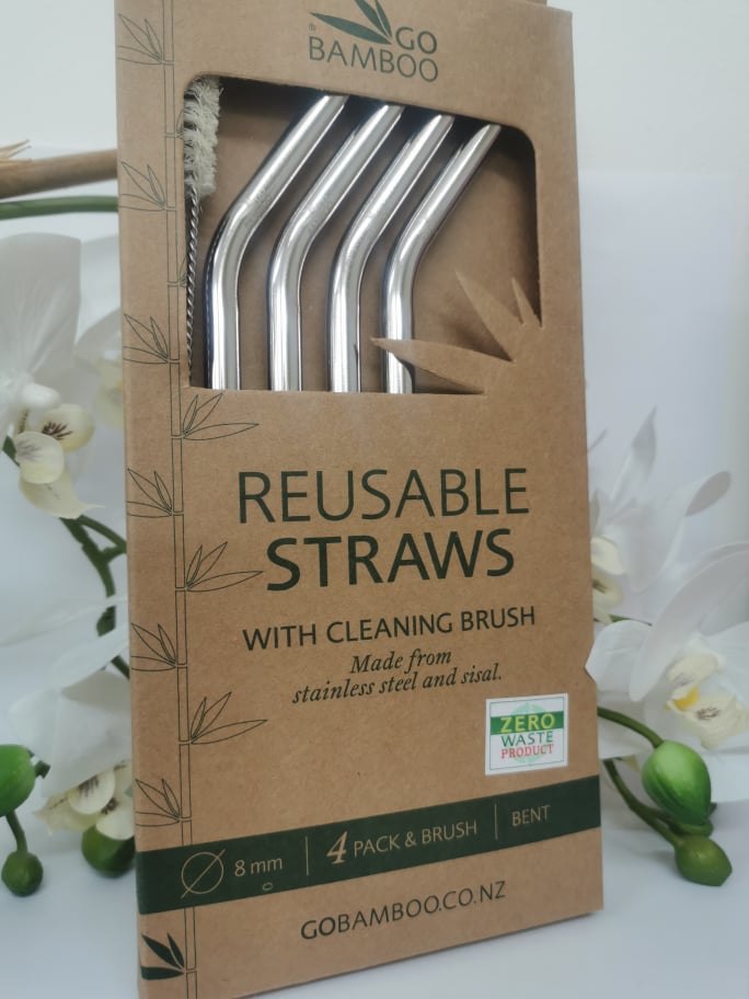 Go Bamboo - Stainless Steel Straws With Stainless Steel & Sisal Cleaning Brush Go Bamboo