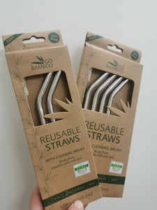 Go Bamboo - Stainless Steel Straws With Stainless Steel & Sisal Cleaning Brush Go Bamboo